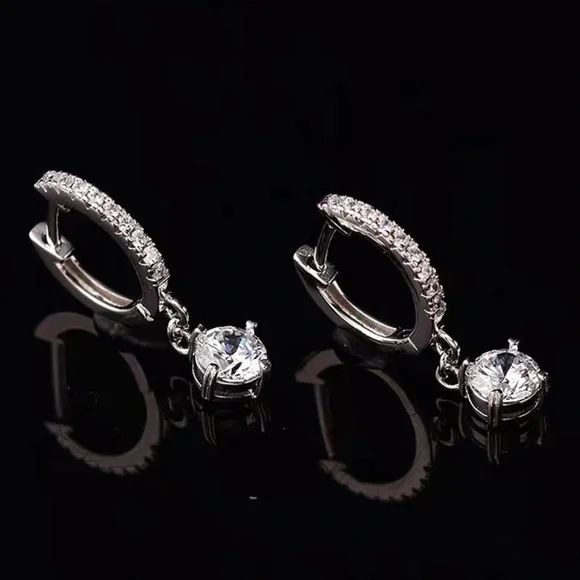 100% Sterling Silver Drop Earrings 1CT Moissanite - Picture 4 of 6